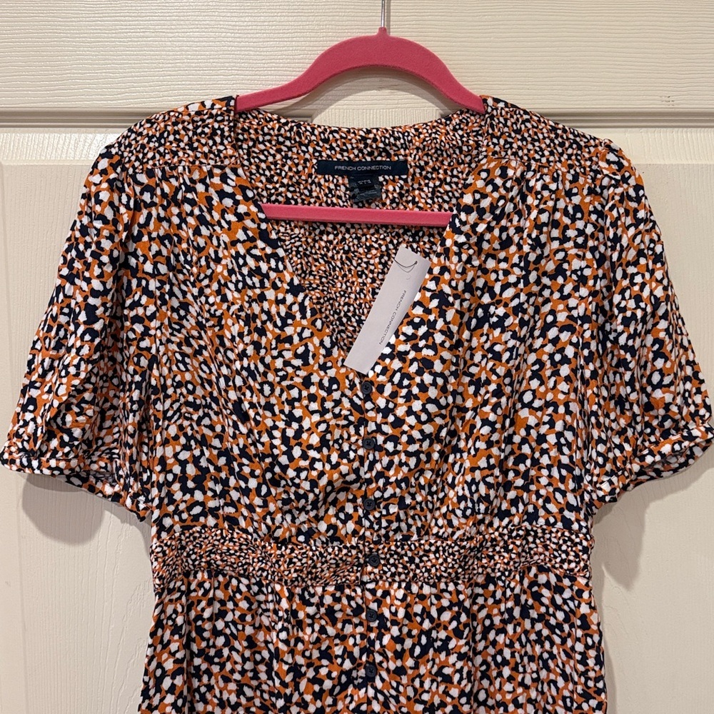 French Connection NWT orange drape button front dress, size 10 - Picture 4 of 10